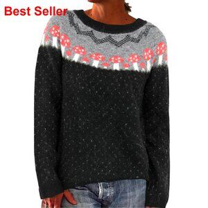 Fair Isle Wool Blend Crewneck Sweater Winter Pullover Senior Friendly